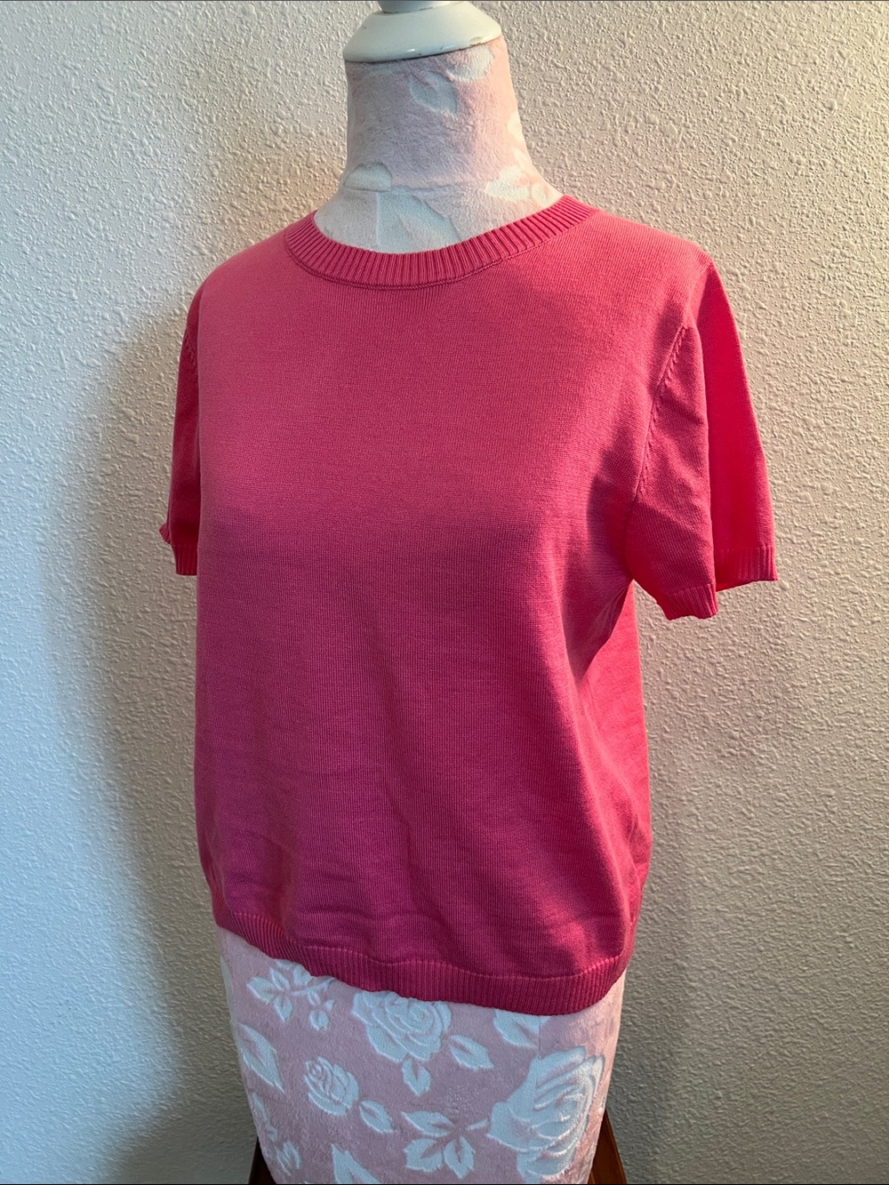 SHEIN Short-Sleeve Crewneck Knit Top - Hot Pink